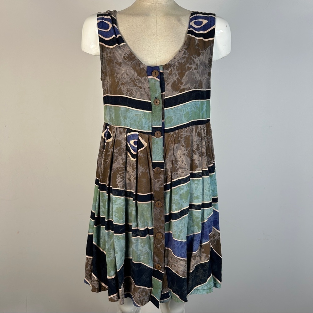 Vintage Sleeveless Striped Mini Dress in Brown & Green